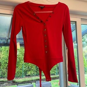 Burnt orange/red express button up, long sleeve body suit